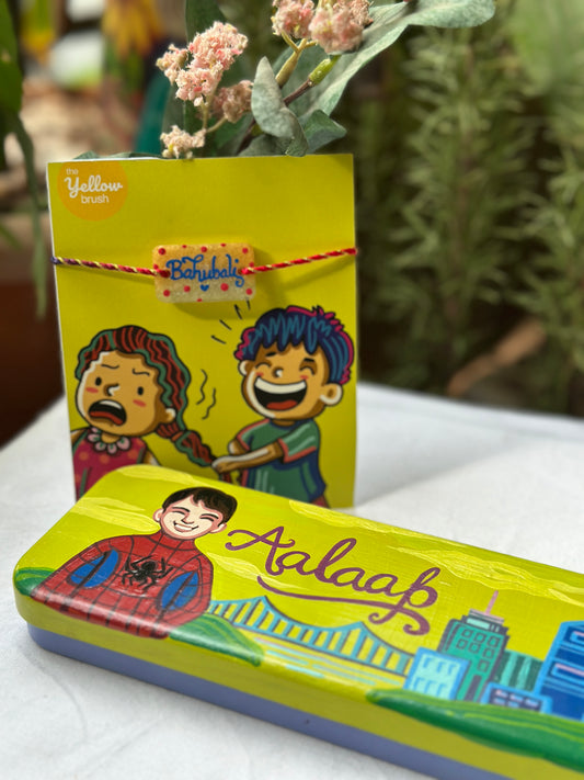 Customised Name Rakhi + Theme Based Pencil Box