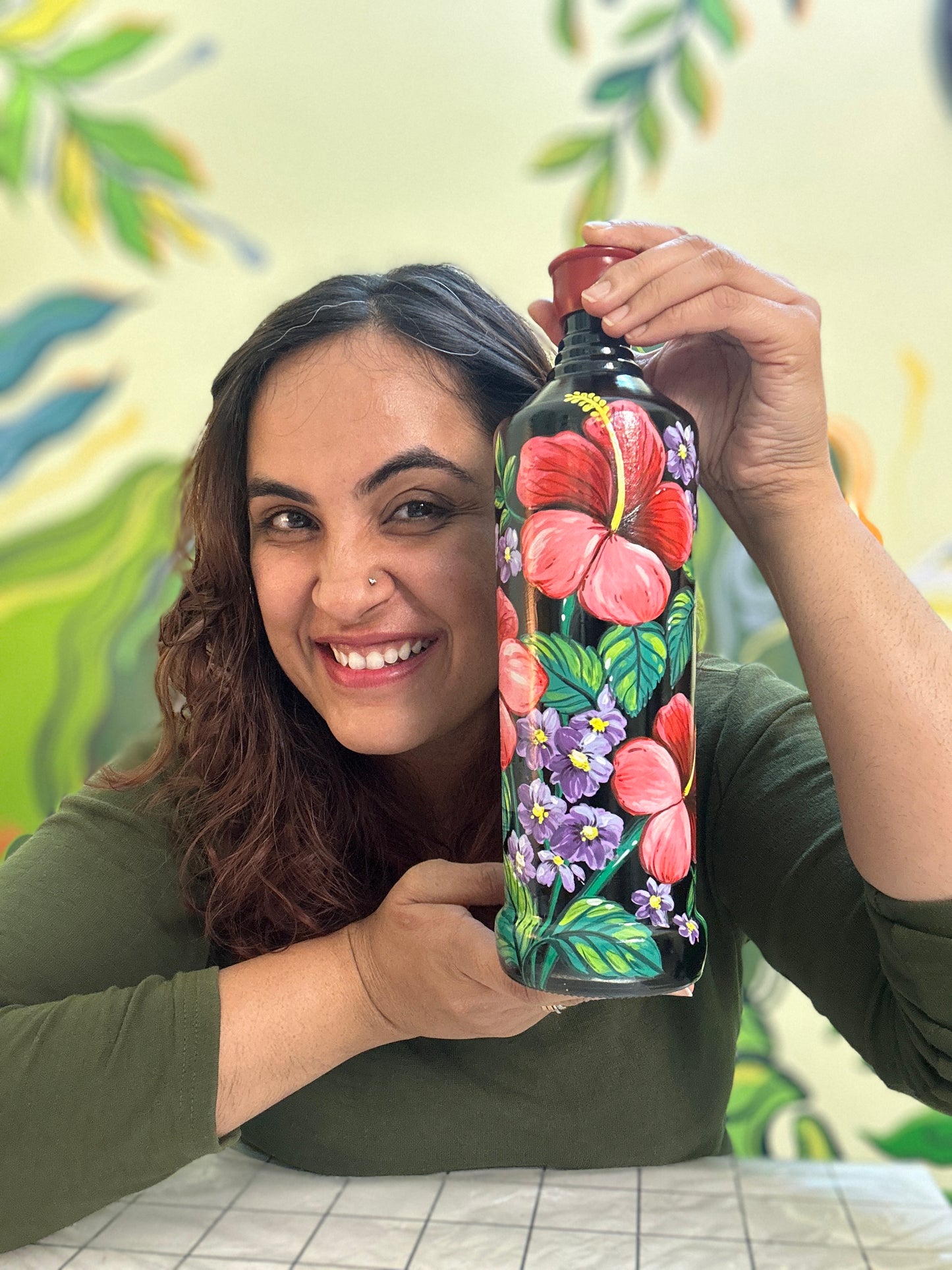 Pre-Recorded Bottle painting workshop | Scarlet Blooms