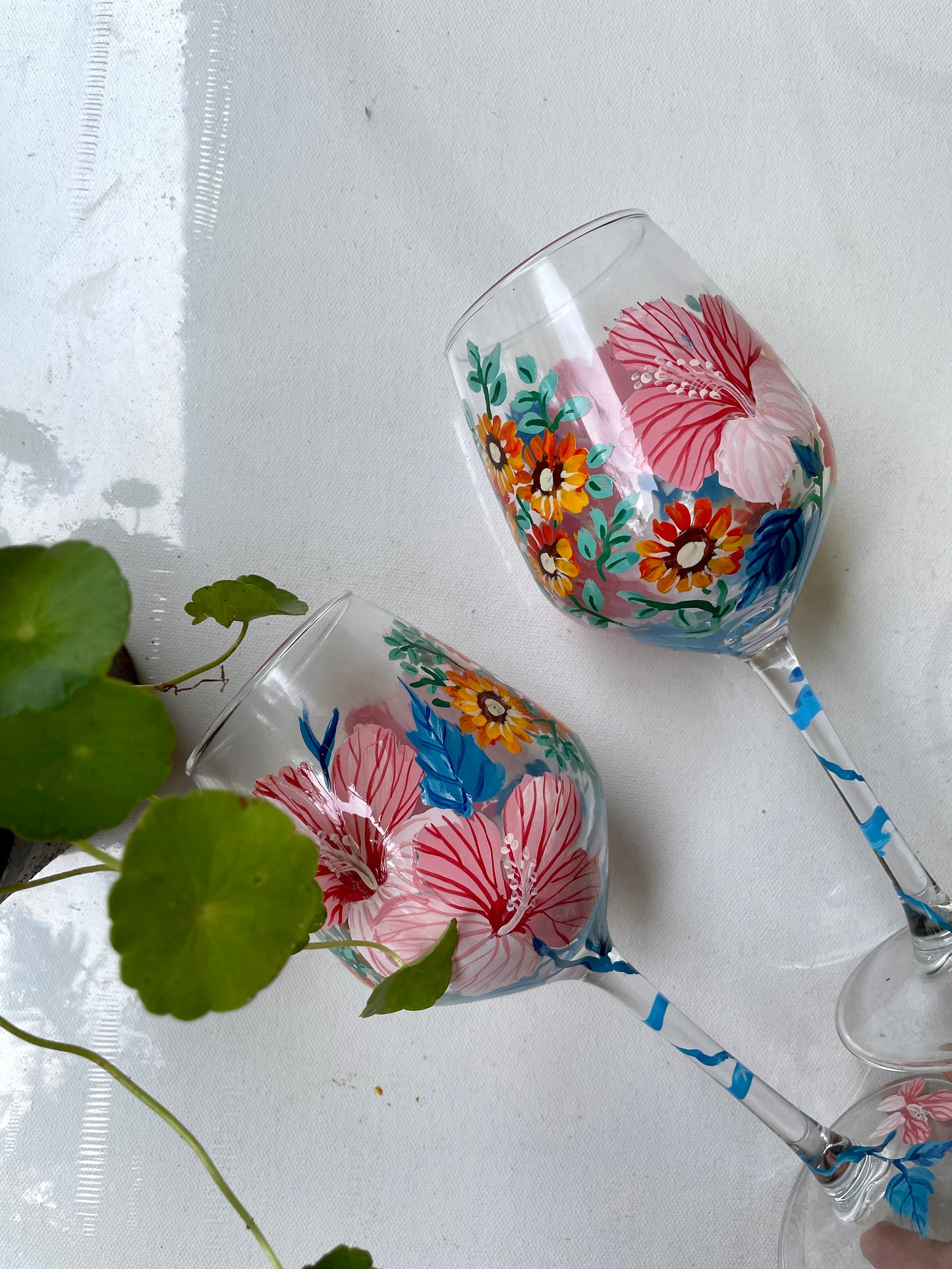 Pink Hibiscuses - Wine Glasses