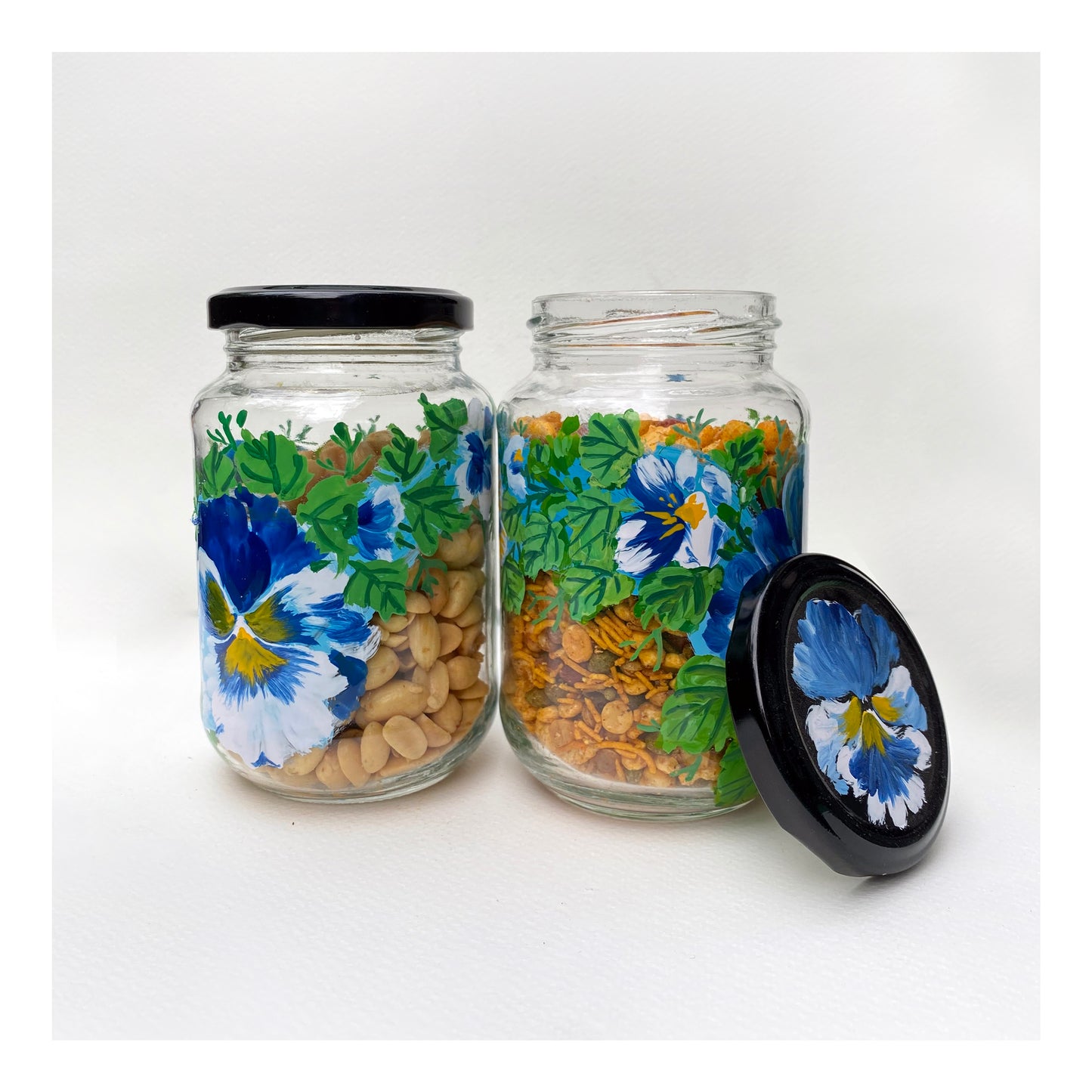 Blue Pansy Jars - Set of 2