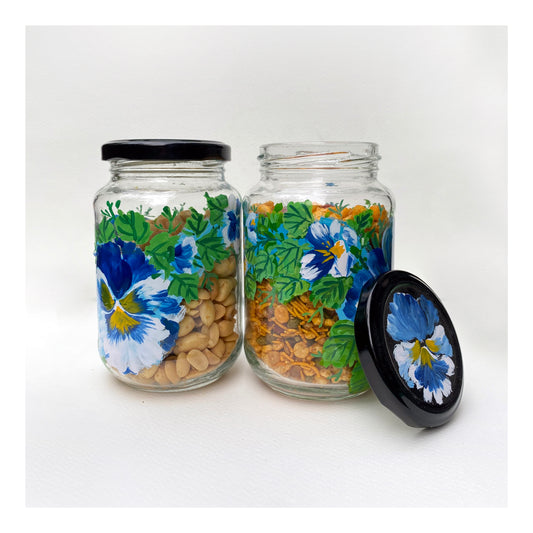 Blue Pansy Jars - Set of 2