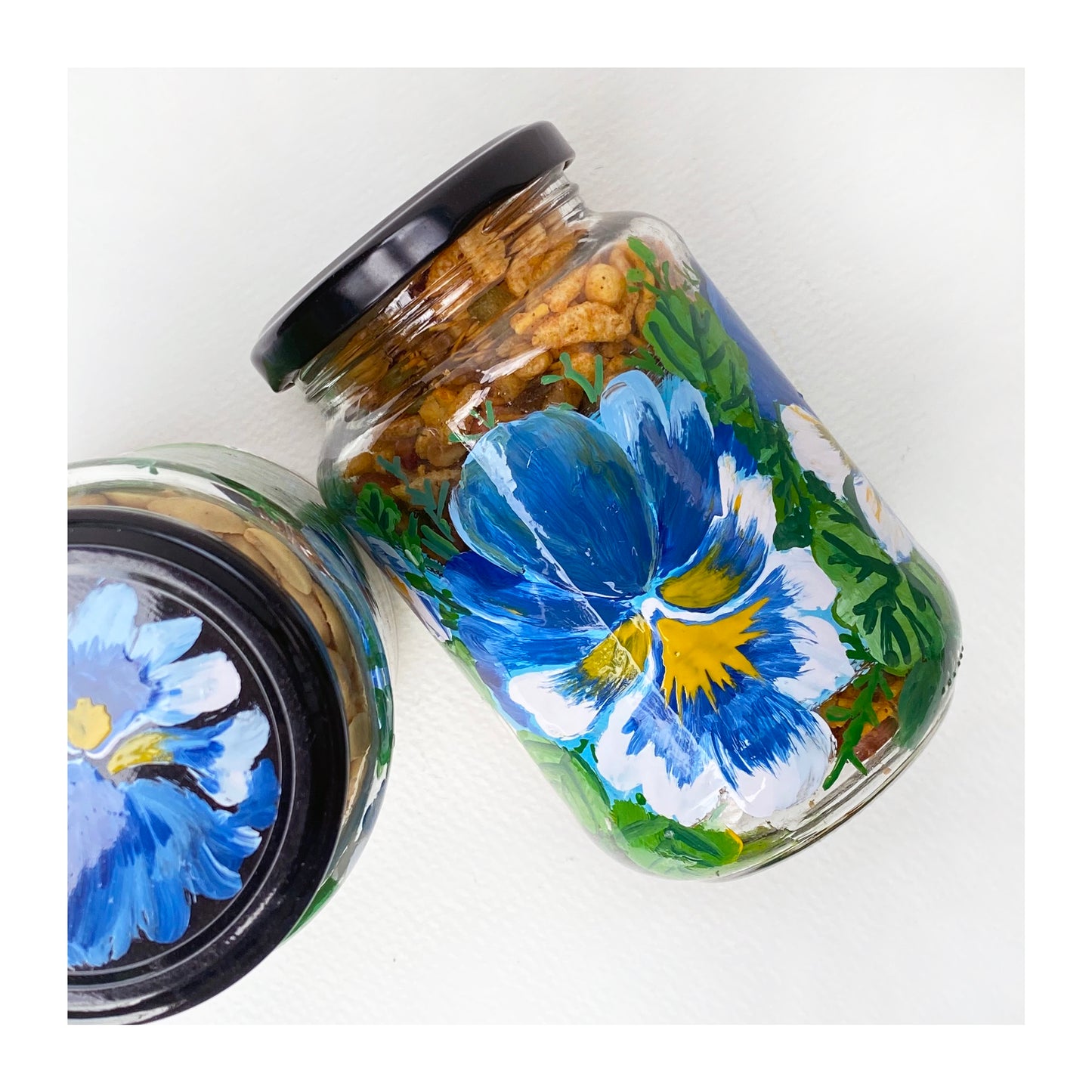 Blue Pansy Jars - Set of 2