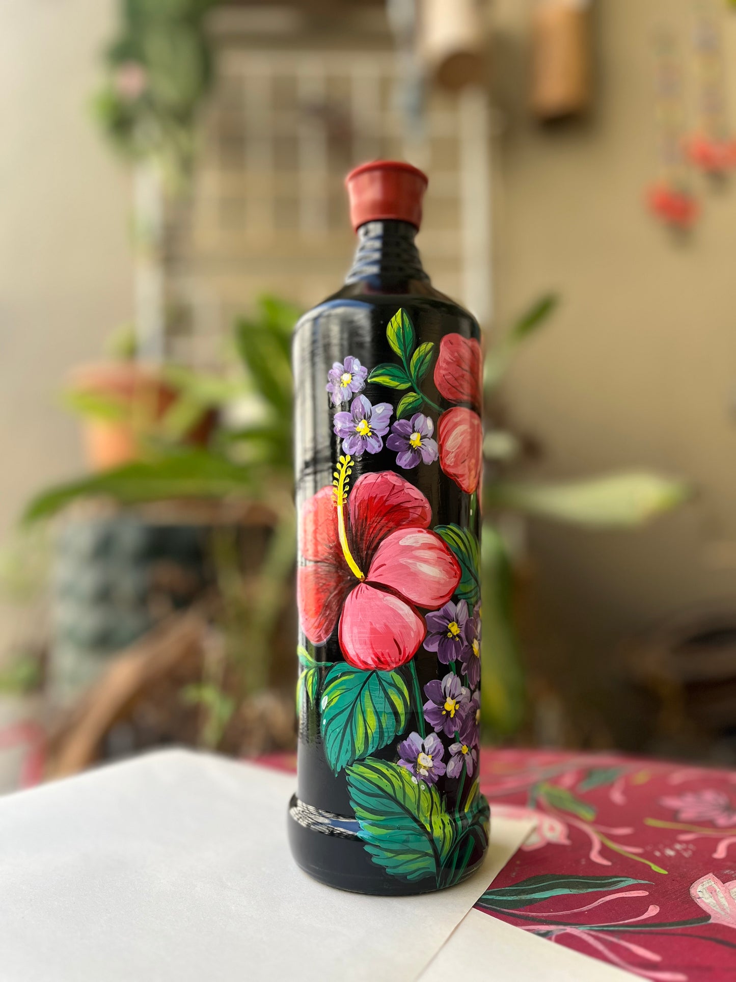 Pre-Recorded Bottle painting workshop | Scarlet Blooms