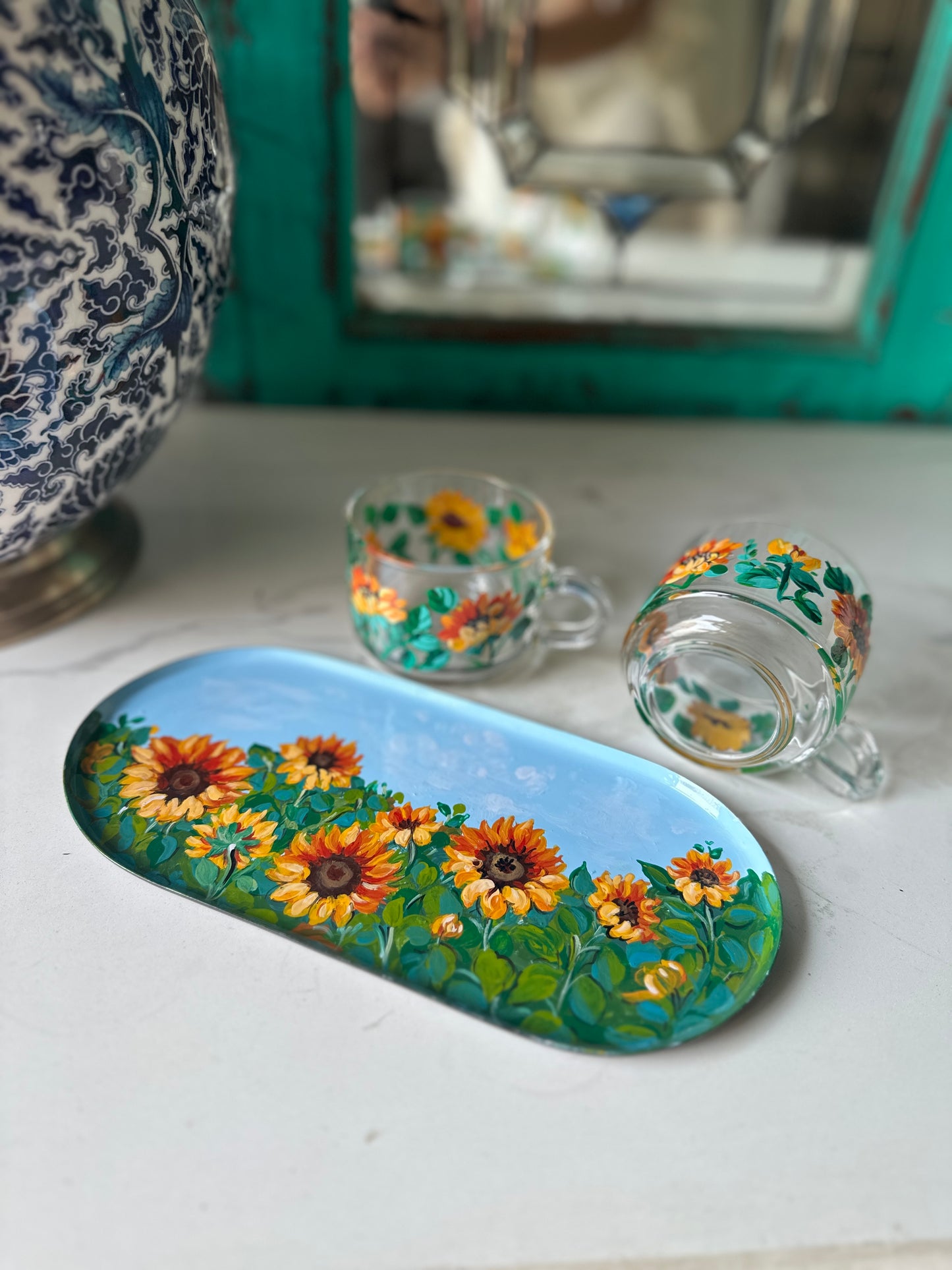 Sunflower Delight - Combo [Tray + Tea cups(set of 2)]