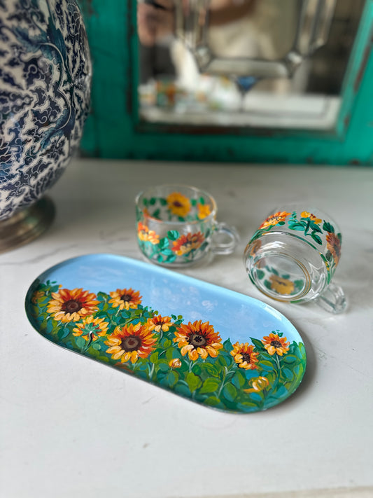 Sunflower Delight - Combo [Tray + Tea cups(set of 2)]