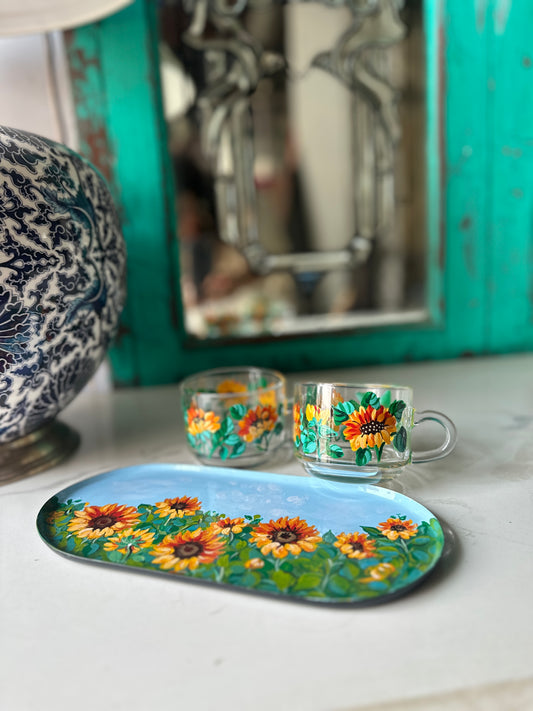 Sunflower Delight - Combo [Tray + Tea cups(set of 2)]