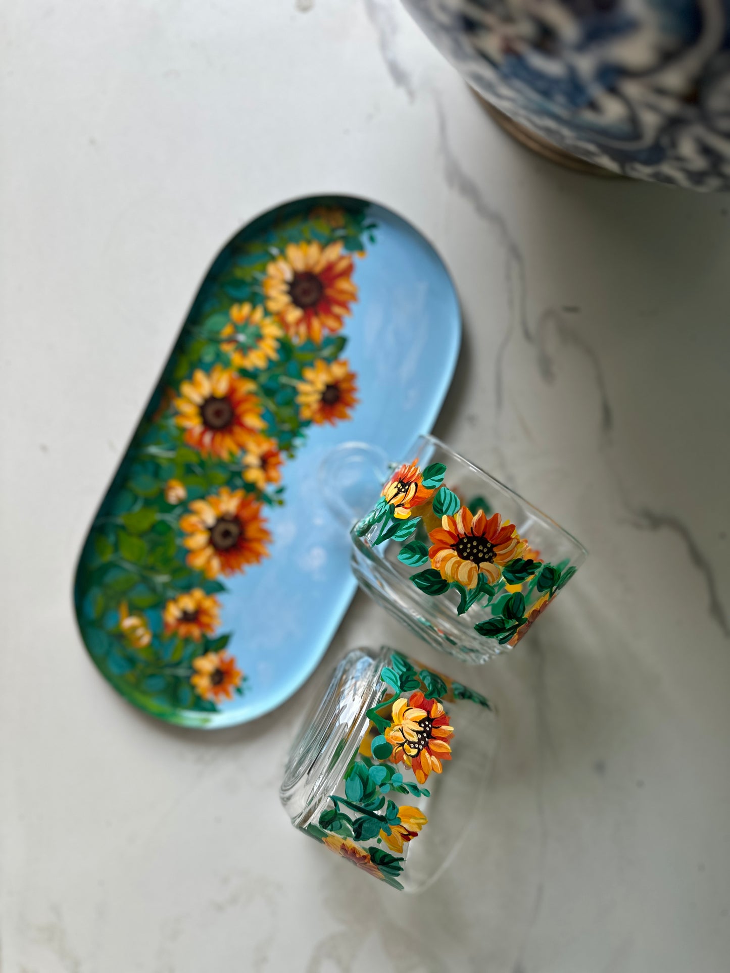 Sunflower Delight - Combo [Tray + Tea cups(set of 2)]