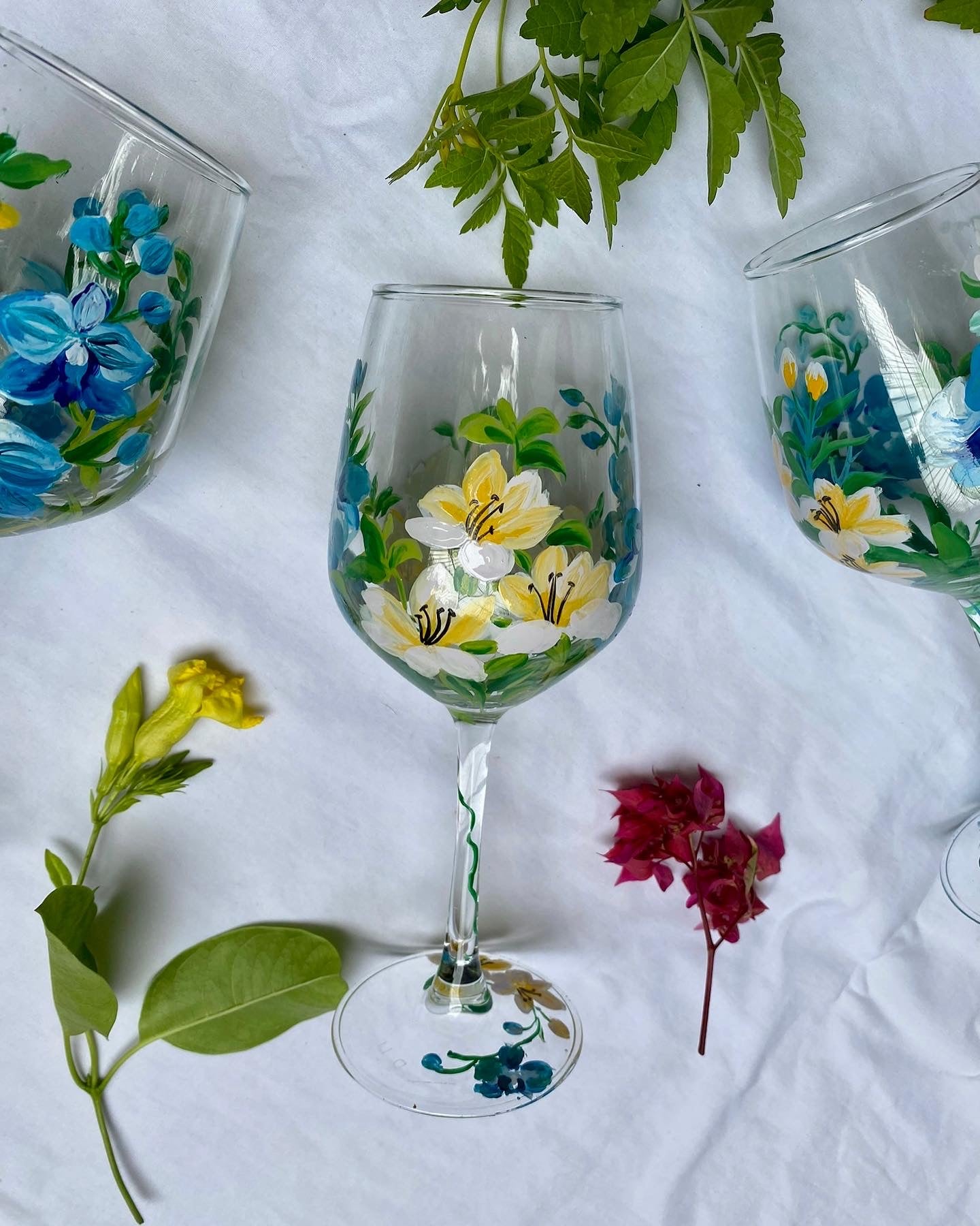 Orchids And Lilies - Wine Glasses