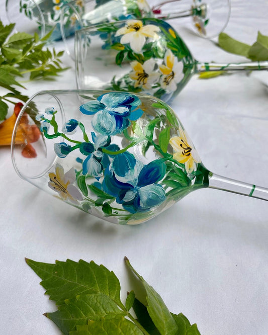 Orchids And Lilies - Wine Glasses