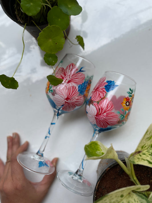 Pink Hibiscuses - Wine Glasses