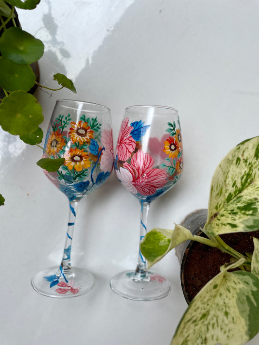 Pink Hibiscuses - Wine Glasses