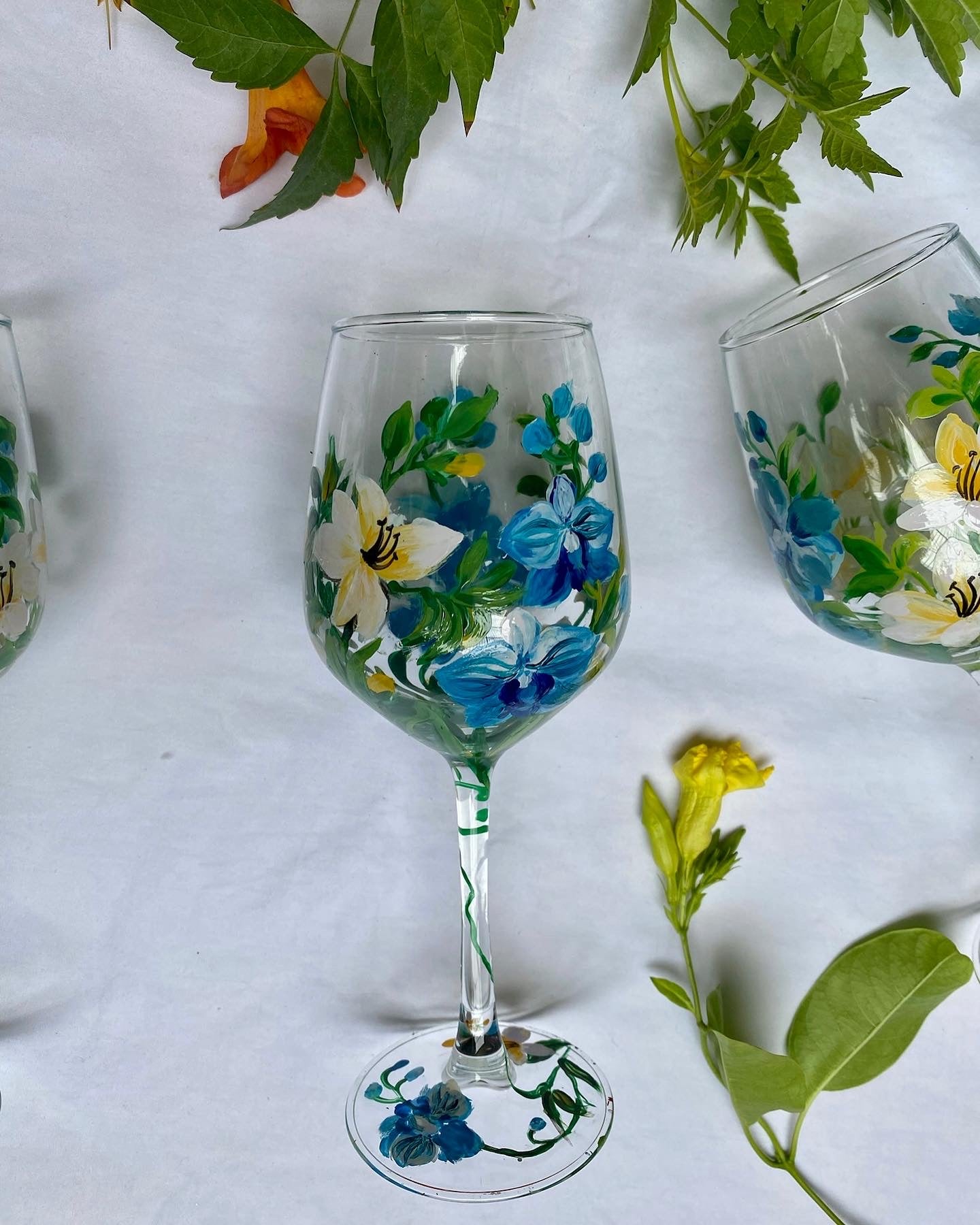 Orchids And Lilies - Wine Glasses